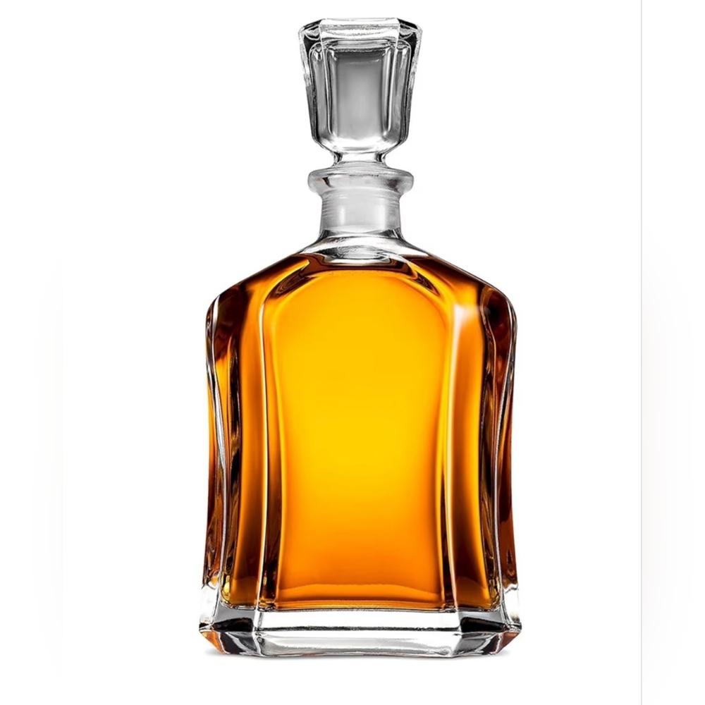 Crystal Whiskey Decanter with Amber Liquid - Clear Glass